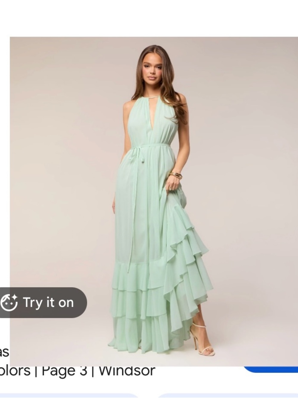 New Windsor Women Large green chiffon halter A-line formal gown tiered ruffles